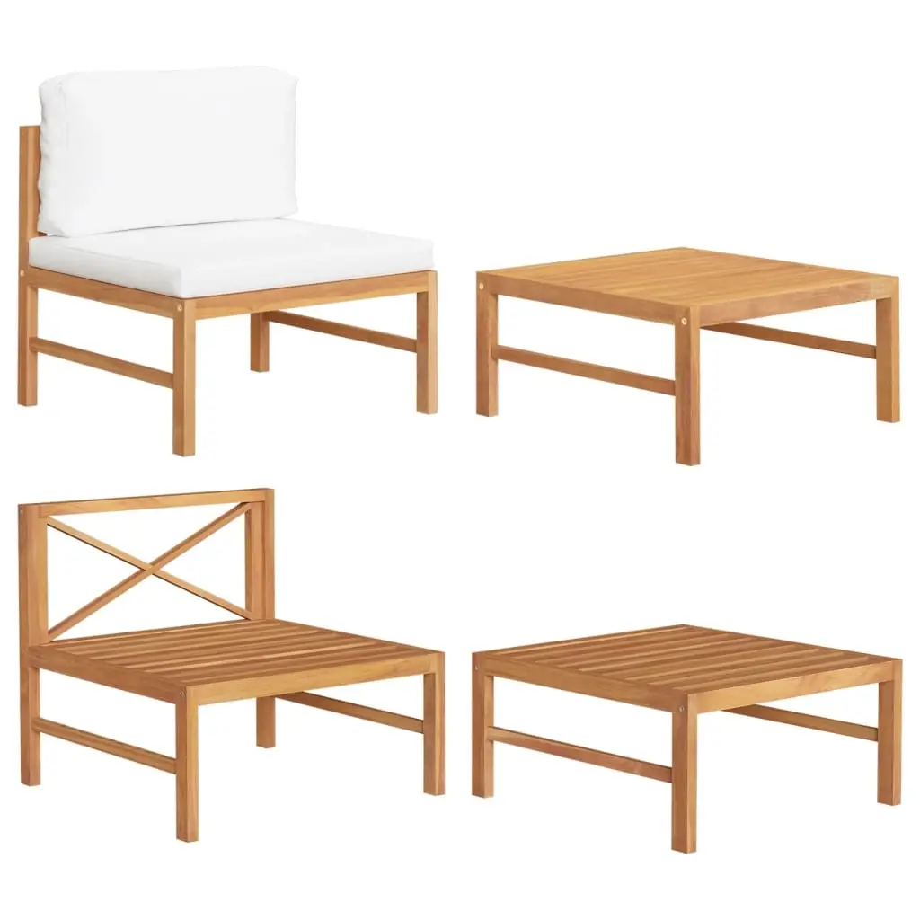 2 Piece Garden Lounge Set with Cream Cushions Teak Wood 316110 - Furniture