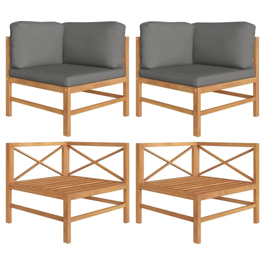 Corner Sofas 2 pcs with Dark Grey Cushions Solid Teak Wood 316114 - Furniture