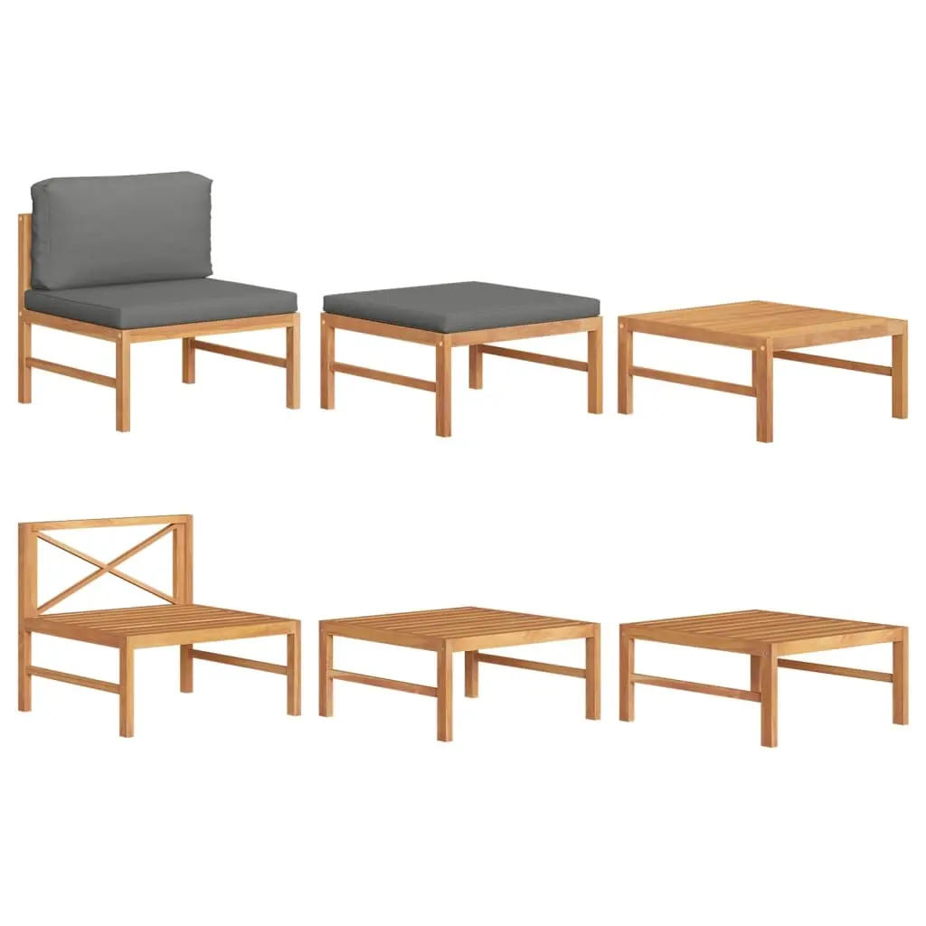 3 Piece Garden Lounge Set with Dark Grey Cushions Teak Wood 316115 - Furniture