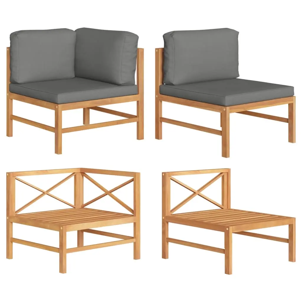 2 Piece Garden Lounge Set with Dark Grey Cushions Teak Wood 316116 - Furniture