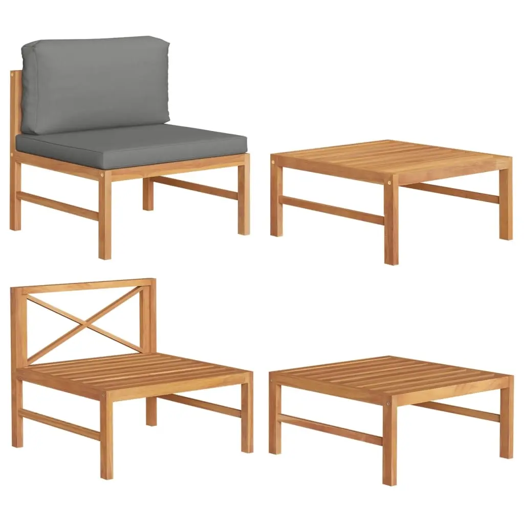2 Piece Garden Lounge Set with Dark Grey Cushions Teak Wood 316117 - Furniture