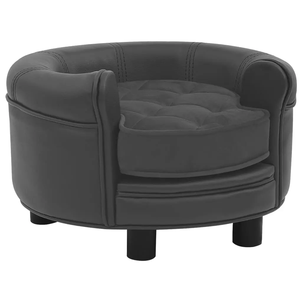 Dog Sofa Dark Grey 48x48x32 cm Plush and Faux Leather 171049 - Pets