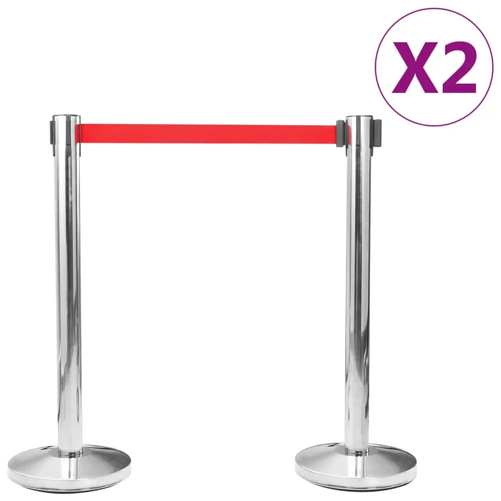Stanchions with Belts 4 pcs Airport Barrier Stainless Steel Silver 149576 - Hardware