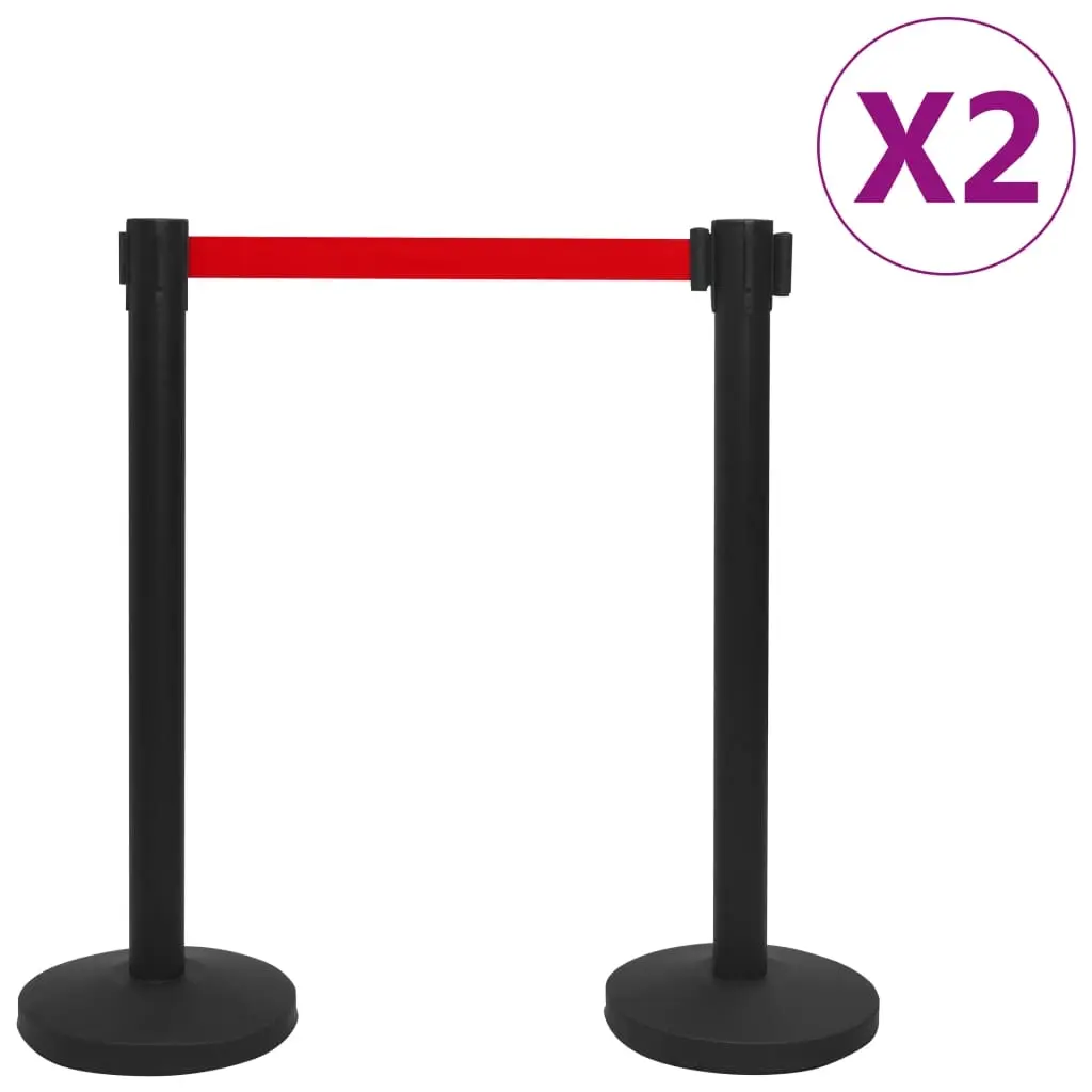 Stanchions with Belts 4 pcs Airport Barrier Iron Black 149577 - Hardware
