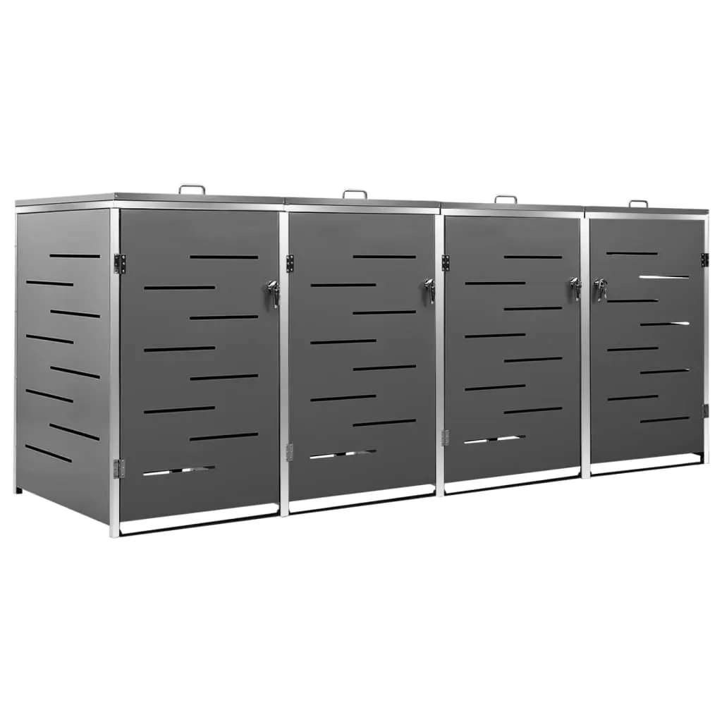 Quadruple Wheelie Bin Shed 276.5x77.5x112.5 cm Stainless Steel 149557 - Home & Garden