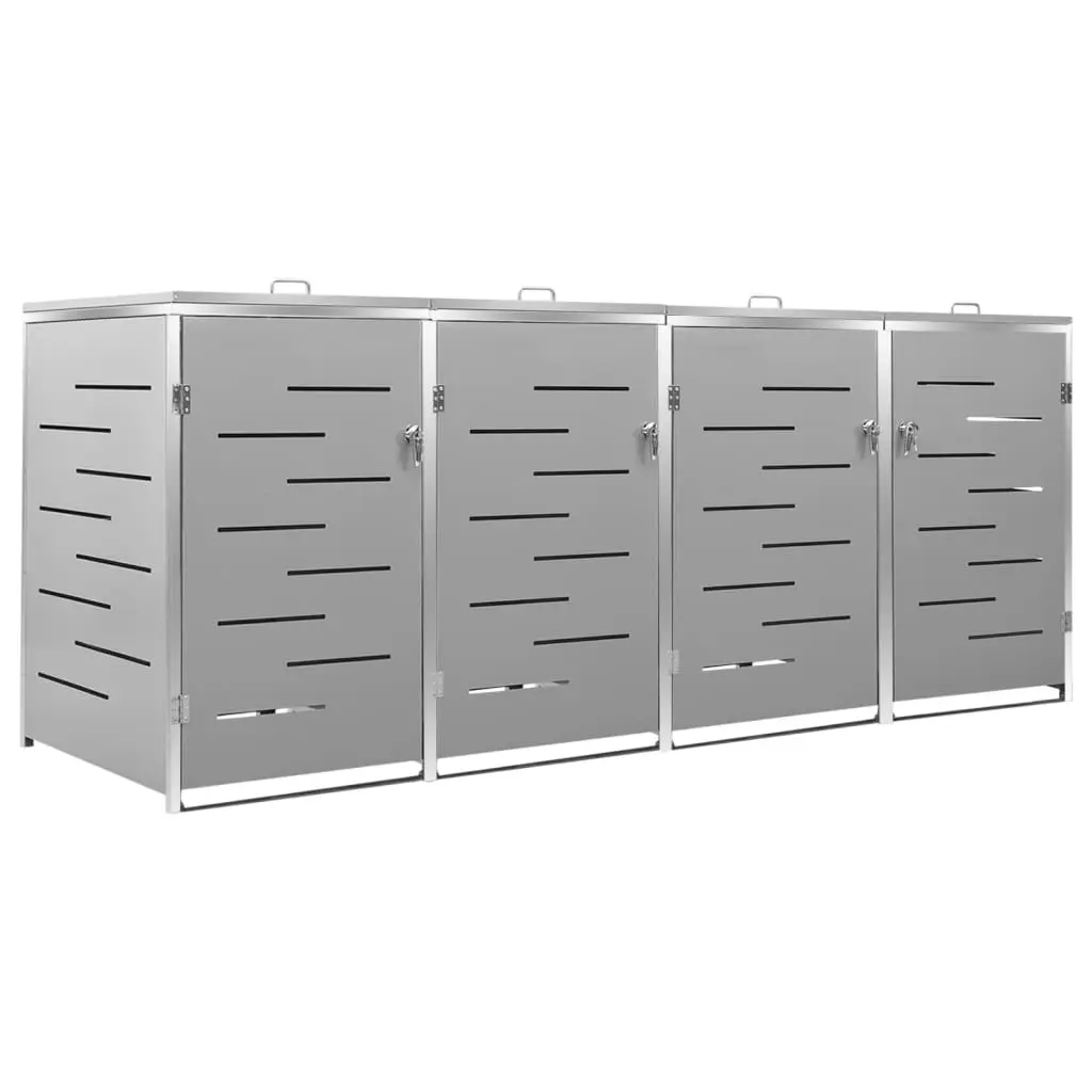 Quadruple Wheelie Bin Shed 276.5x77.5x112.5 cm Stainless Steel 149561 - Home & Garden