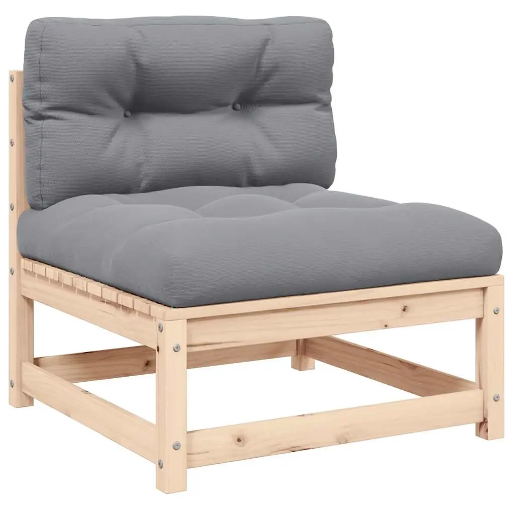 Garden Middle Sofa with Grey Cushions Solid Pinewood 805720 - Furniture