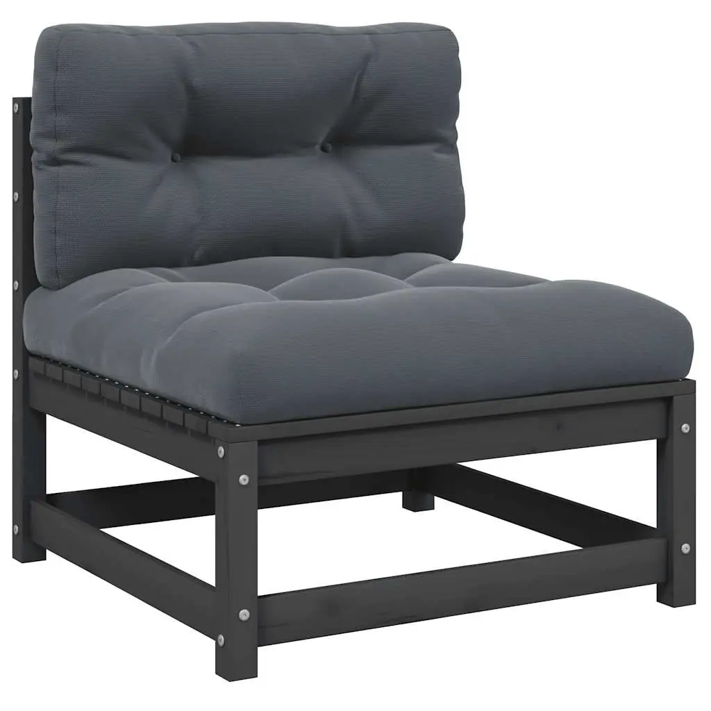 Garden Middle Sofa with Anthracite Cushions Grey Solid Pinewood 805722 - Furniture