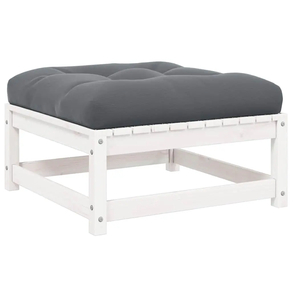 Garden Footstool with Cushion White Solid Pinewood 805726 - Furniture