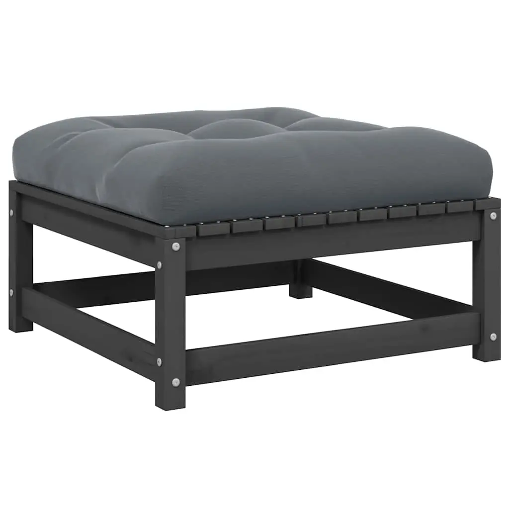 Garden Footstool with Cushion Grey Solid Pinewood 805727 - Furniture