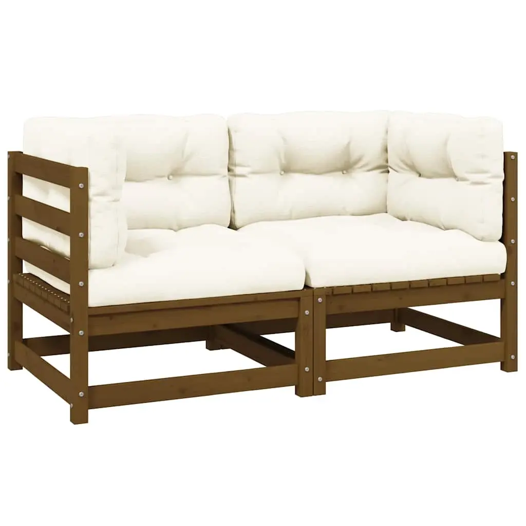 Garden 2-Seater Sofa with Cushions Honey Brown Solid Pinewood 805733