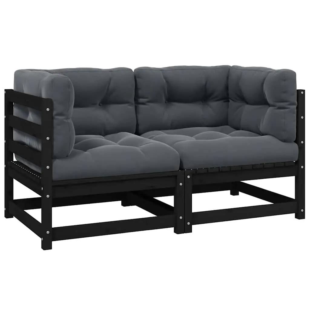 Garden 2-Seater Sofa with Cushions Black Solid Pinewood 805734
