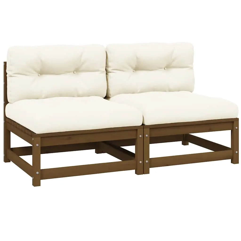 Garden Middle Sofas with Cream Cushions 2 pcs Solid Pinewood 805738 - Furniture