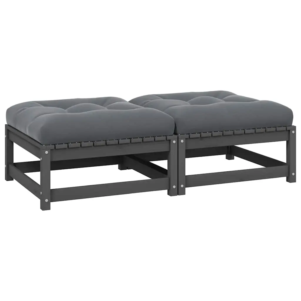 Garden Footstools with Cushions 2 pcs Grey Solid Pinewood 805742 - Furniture