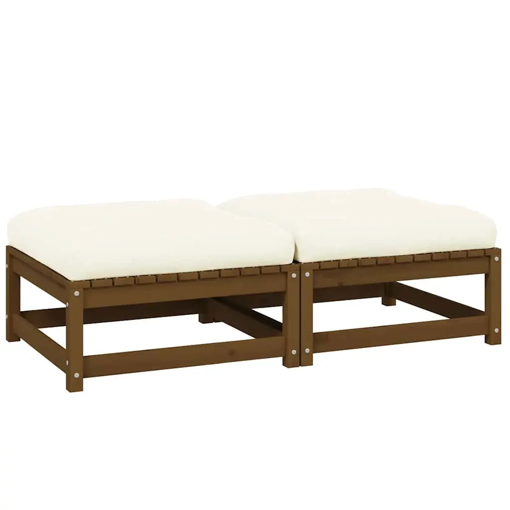 Garden Footstools with Cushions 2 pcs Honey Brown Solid Pinewood 805743 - Furniture