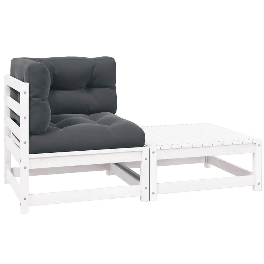 2 Piece Garden Lounge Set with Cushions White Solid Pinewood 805751 - Furniture