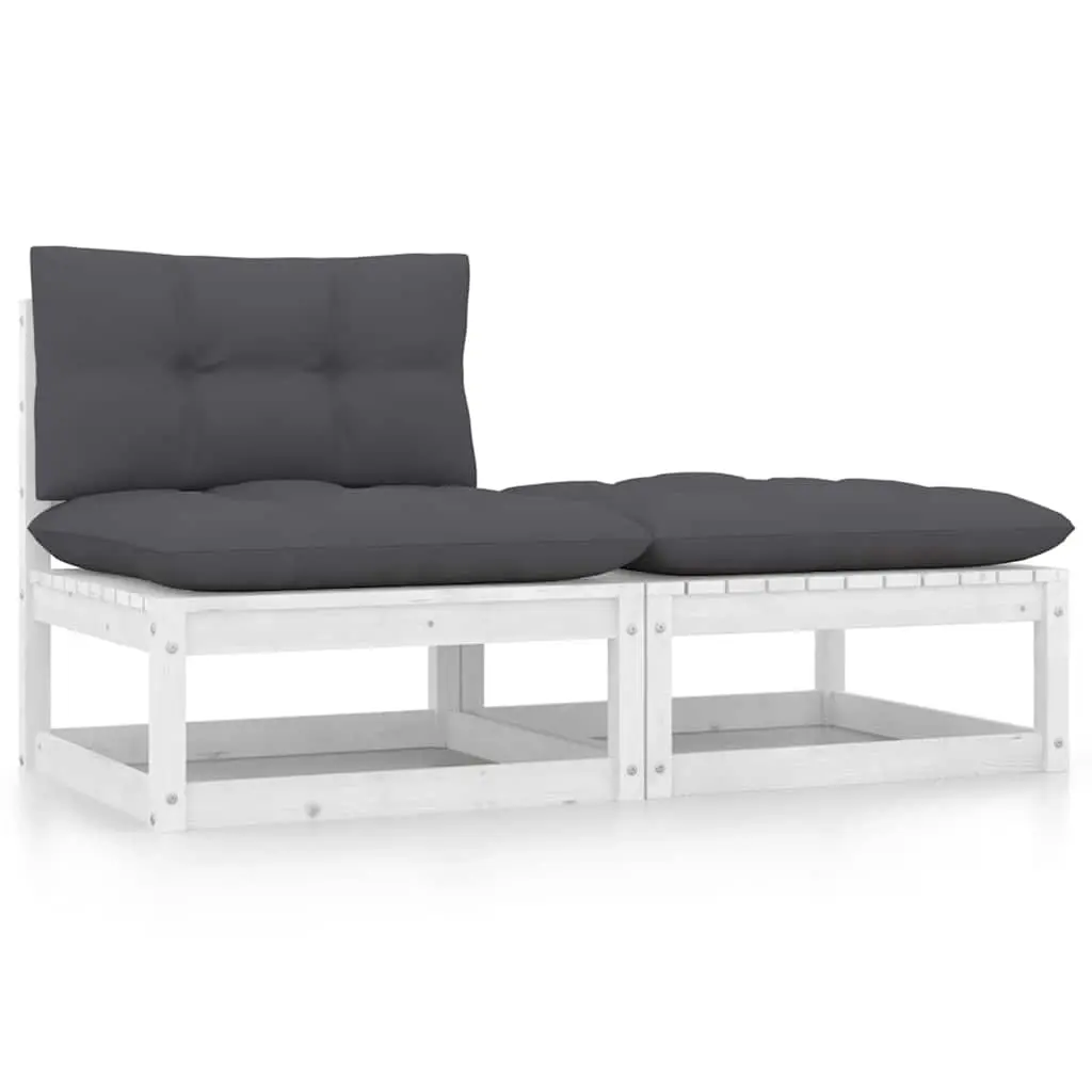 2 Piece Garden Lounge Set with Cushions White Solid Pinewood 805756 - Furniture