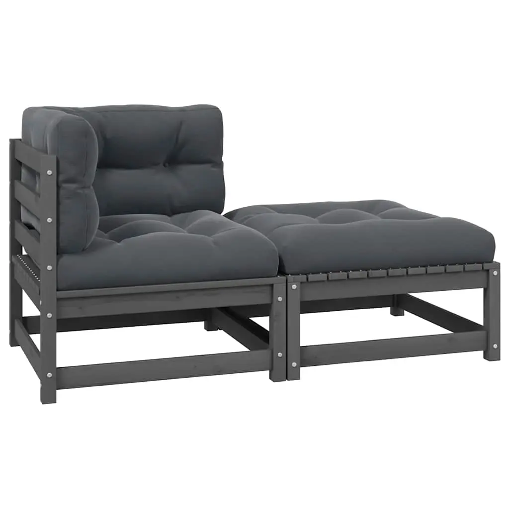 2 Piece Garden Lounge Set with Cushions Grey Solid Pinewood 805757 - Furniture