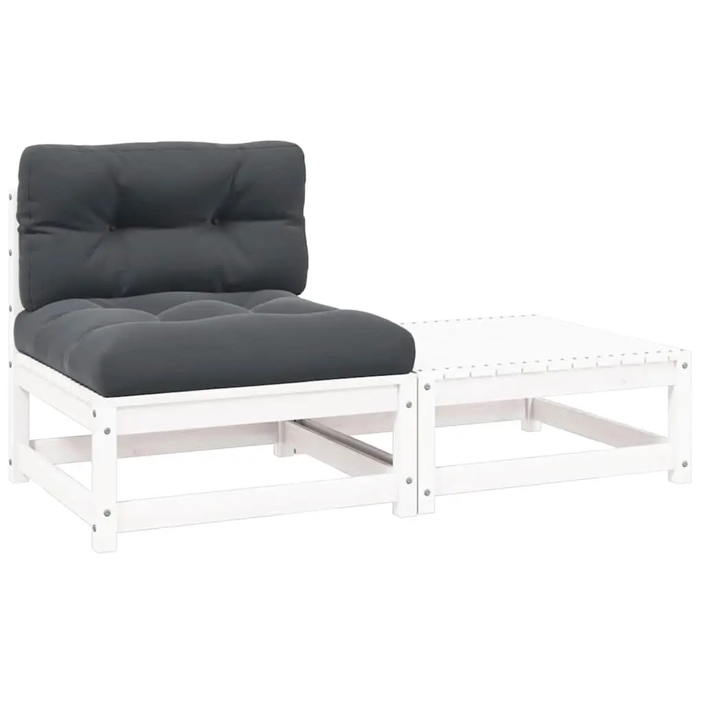 2 Piece Garden Lounge Set with Cushions White Solid Pinewood 805761 - Furniture