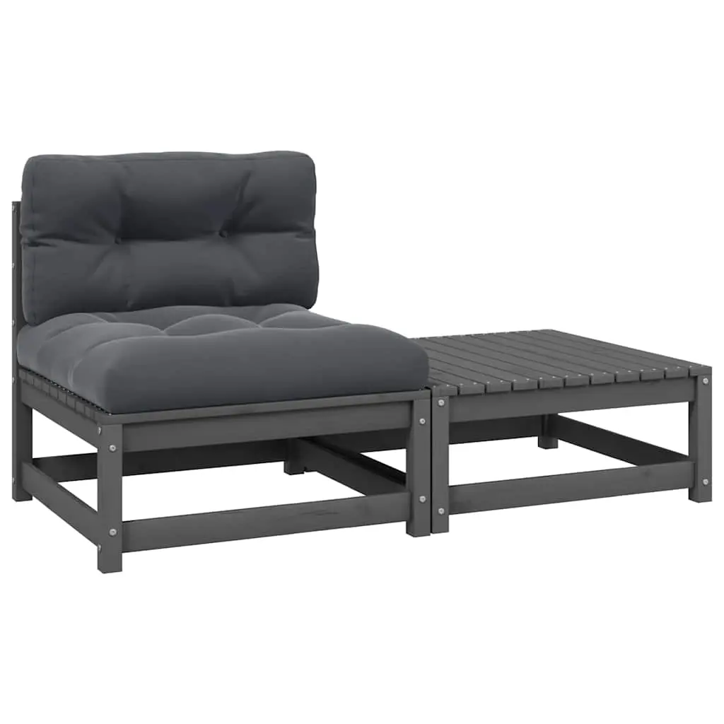 2 Piece Garden Lounge Set with Cushions Grey Solid Pinewood 805762 - Furniture