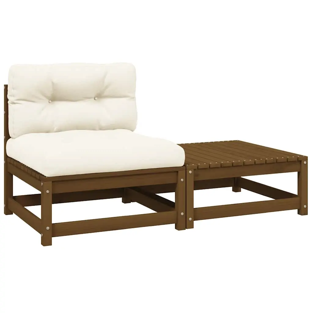 2 Piece Garden Lounge Set with Cushions Honey Brown Pinewood 805763 - Furniture