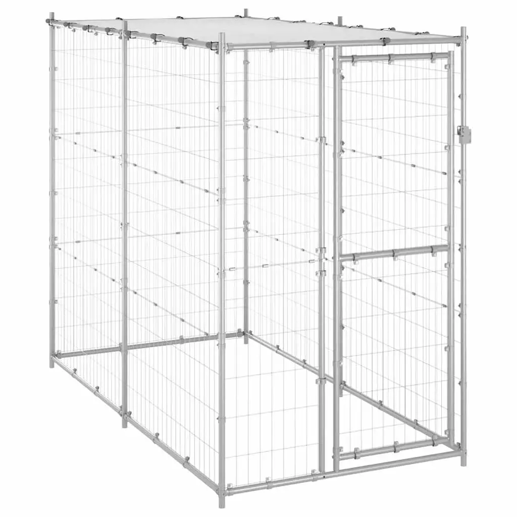 Outdoor Dog Kennel Galvanised Steel with Roof 110x220x180 cm 150800 - Pets