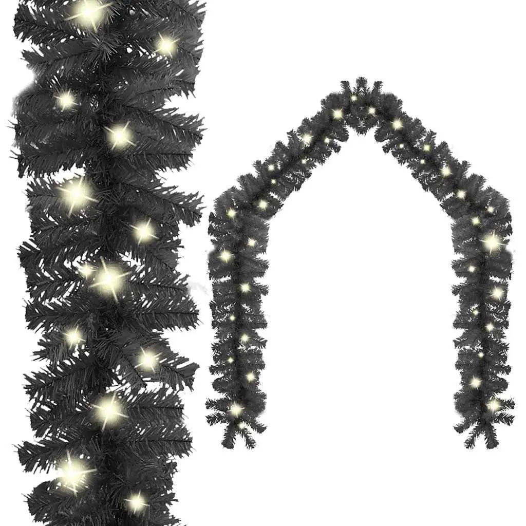 Christmas Garland with LED Lights 10 m Black 329190 - Home & Garden