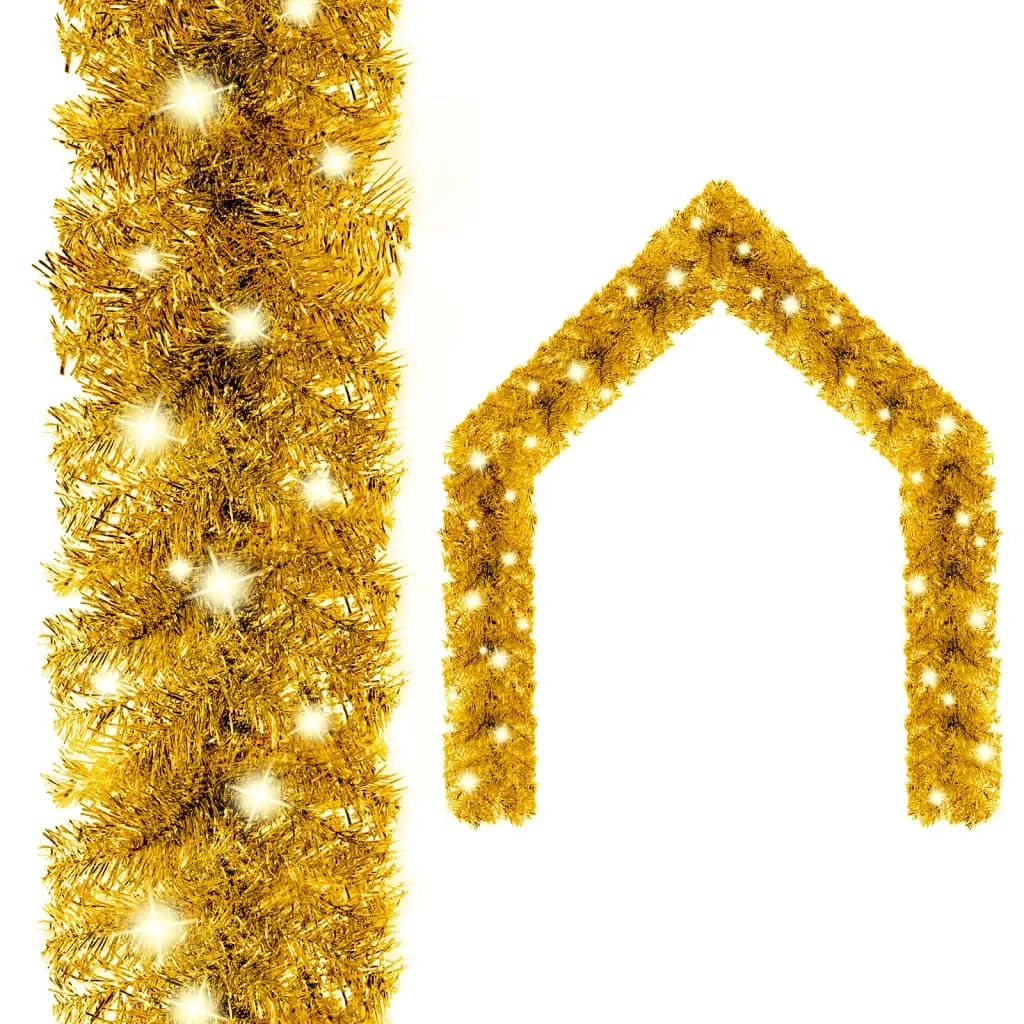 Christmas Garland with LED Lights 20 m Gold 329203 - Home & Garden