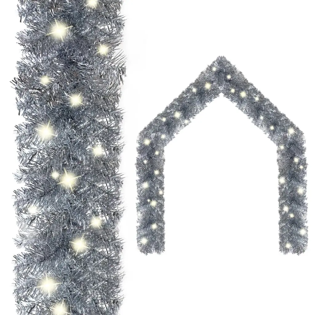 Christmas Garland with LED Lights 10 m Silver 329205 - Home & Garden