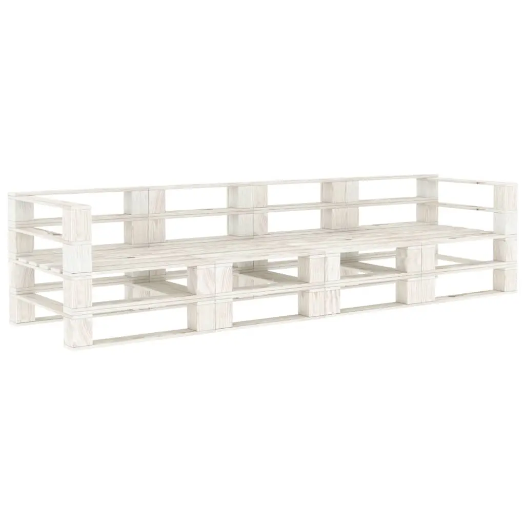 Garden Pallet Sofa White 4-Seater Wood 3072252