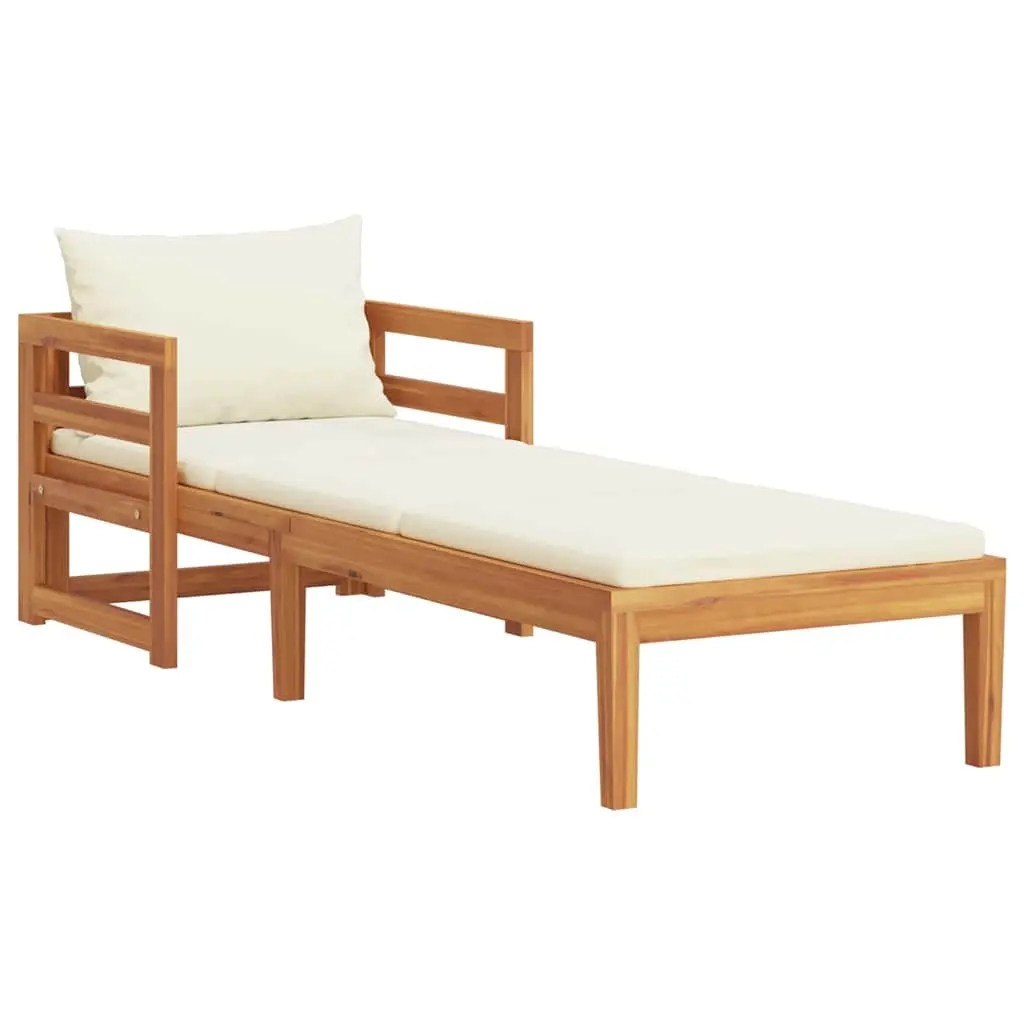 Sun Lounger with Cream White Cushions Solid Acacia Wood 316312 - Furniture