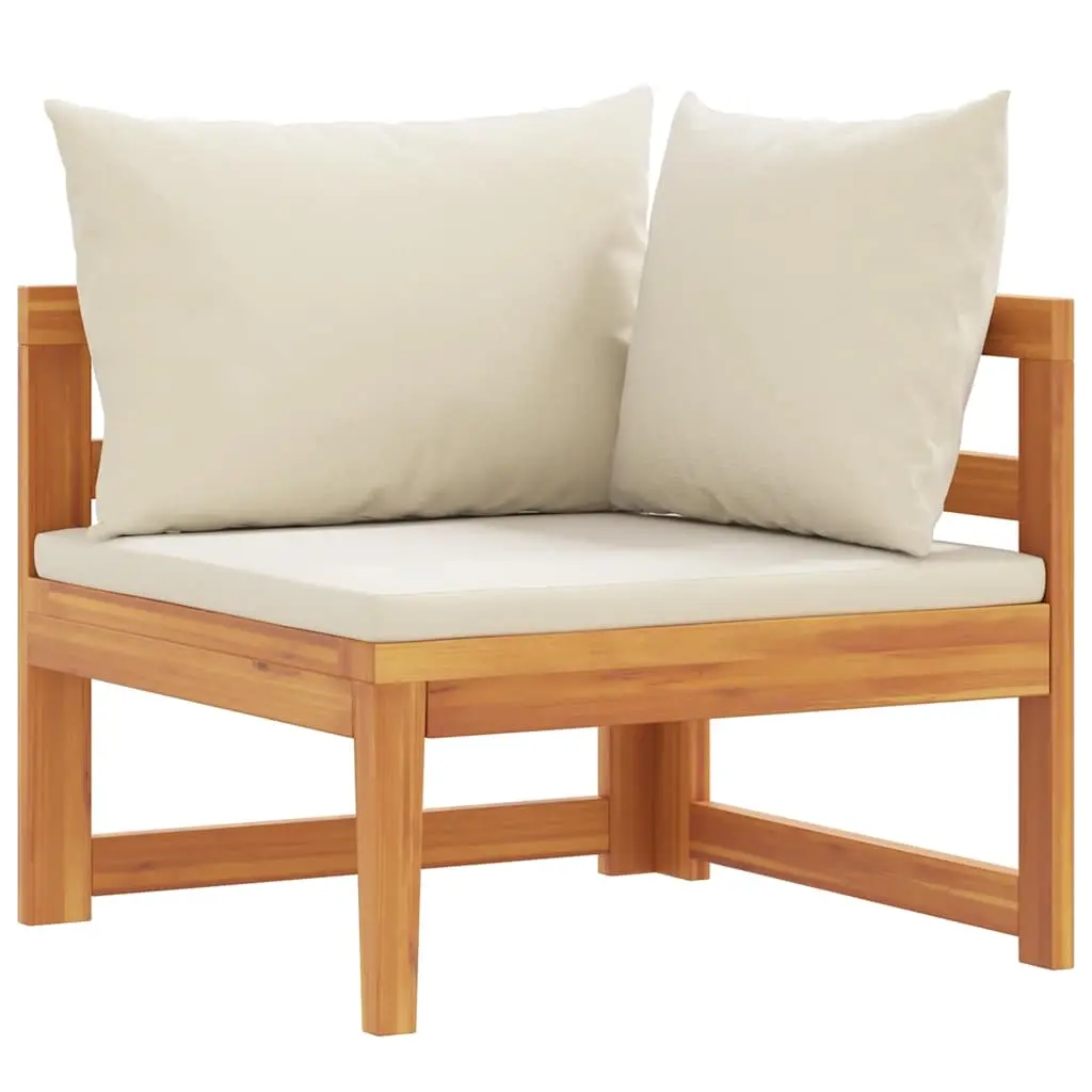 Corner Sofa with Cream White Cushions Solid Acacia Wood 316315 - Furniture