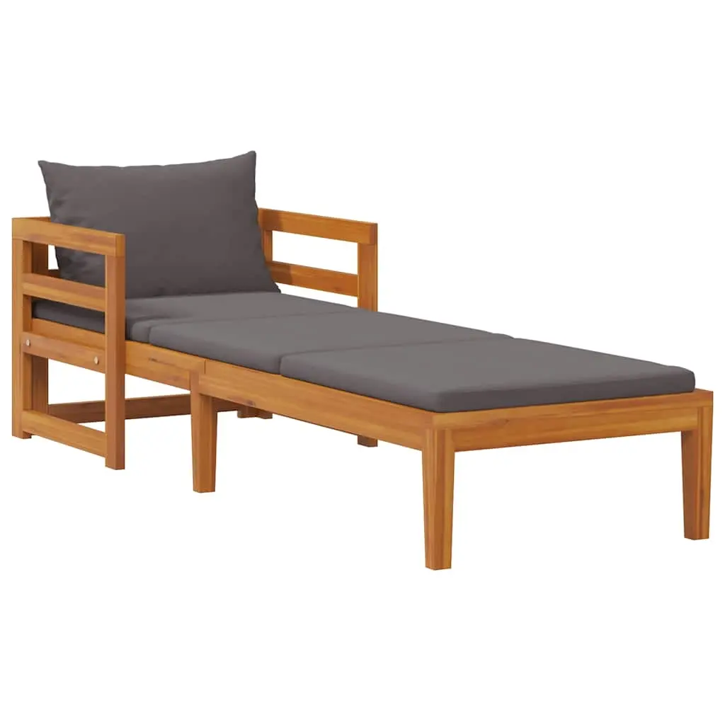 Sun Lounger with Dark Grey Cushions Solid Acacia Wood 316317 - Furniture