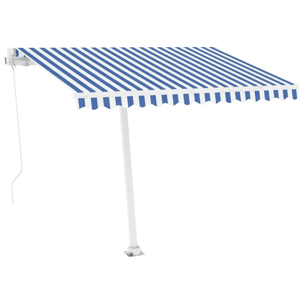 Freestanding Manual Retractable Awning 300x250 cm Blue/White 3069496 - Home & Garden