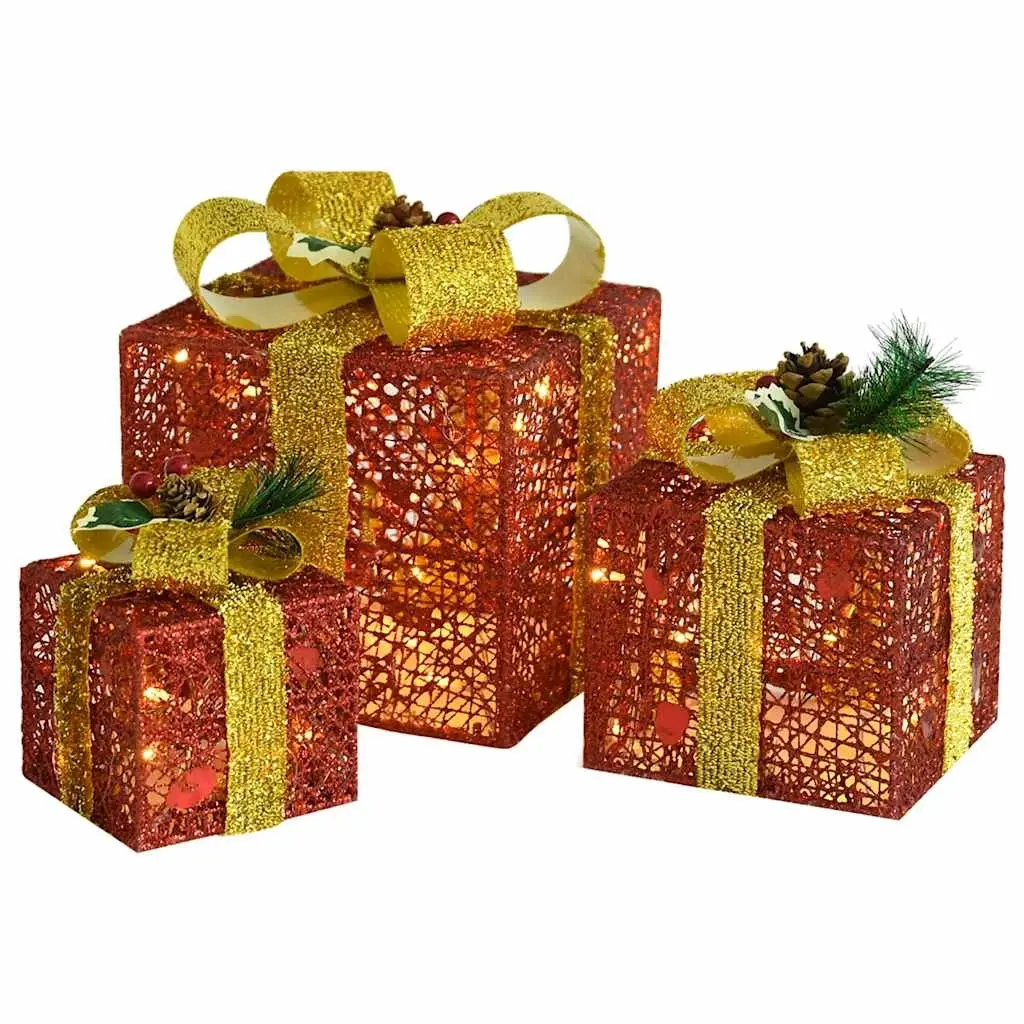 Decorative Christmas Gift Boxes 3 pcs Red Outdoor Indoor 329767 - Home & Garden