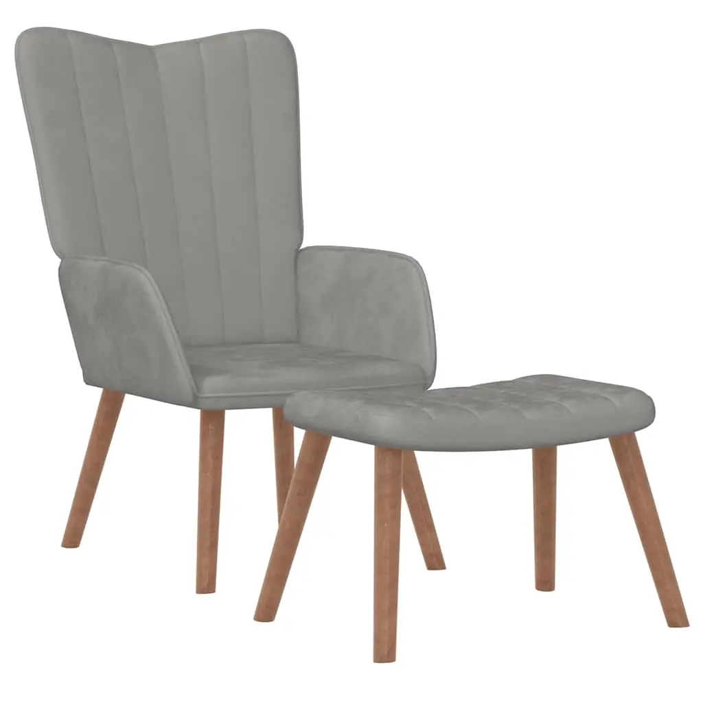 Relaxing Chair with a Stool Light Grey Velvet 327666 - Furniture