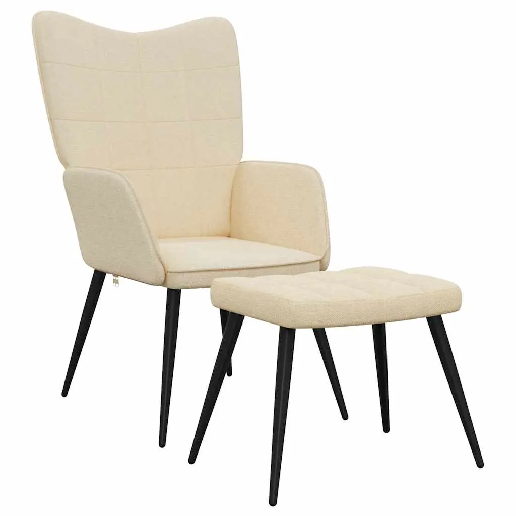 Relaxing Chair with a Stool Cream Fabric 327954 - Furniture