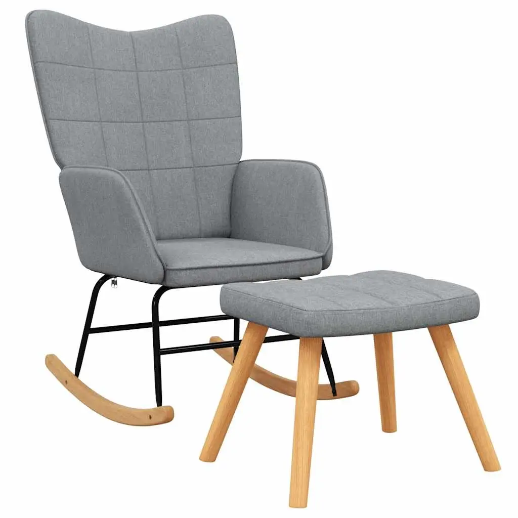 Rocking Chair with a Stool Light Grey Fabric 328018 - Furniture