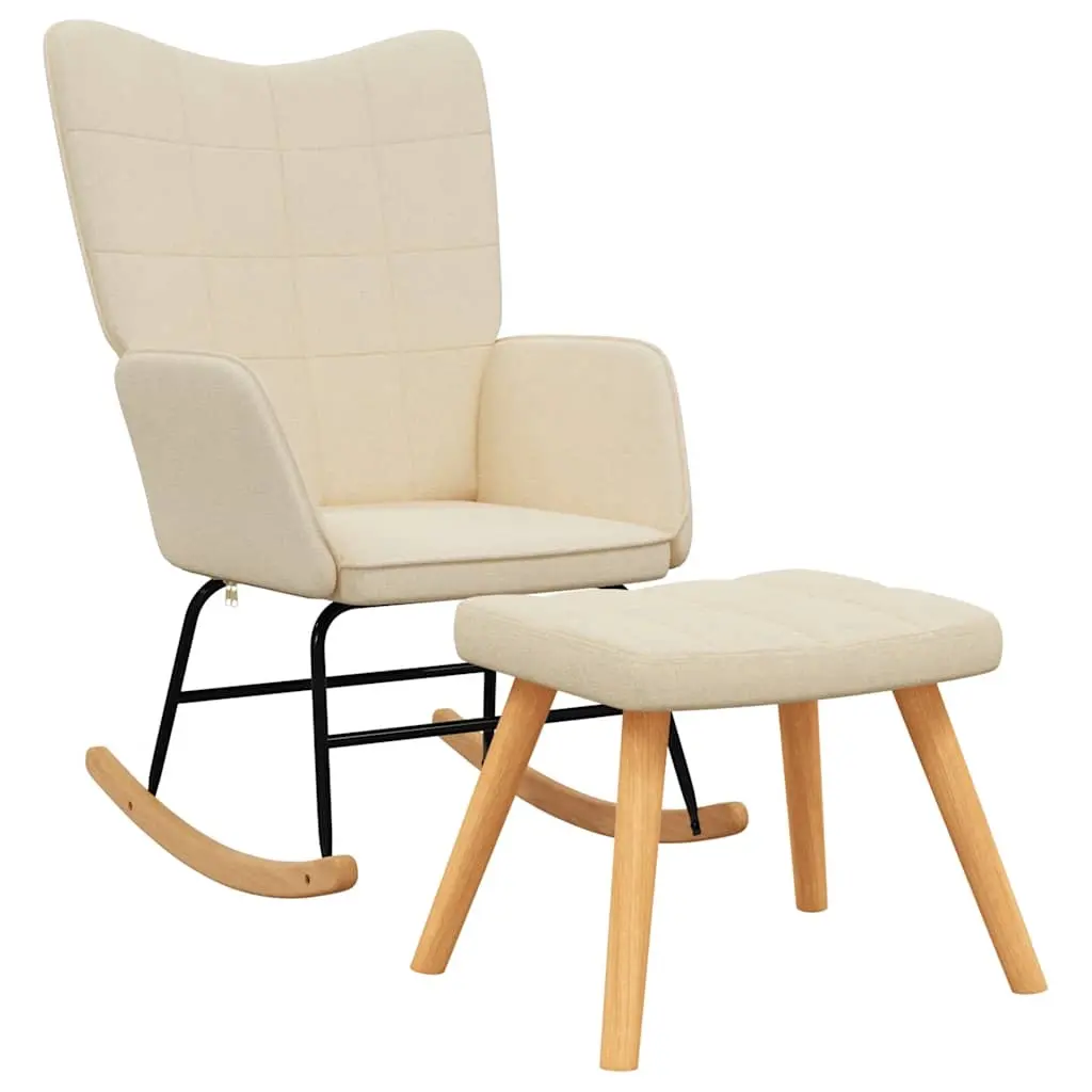 Rocking Chair with a Stool Cream Fabric 328020 - Furniture