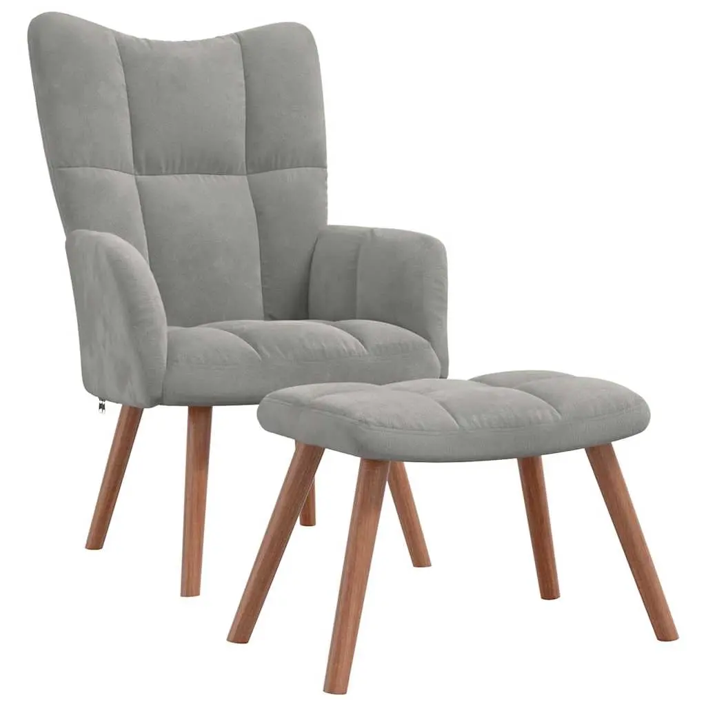 Relaxing Chair with a Stool Light Grey Velvet 328062 - Furniture