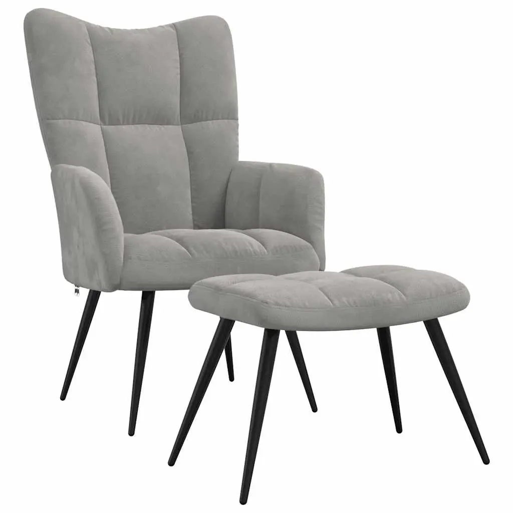Relaxing Chair with a Stool Light Grey Velvet 328084 - Over 40% off Living Room Furniture