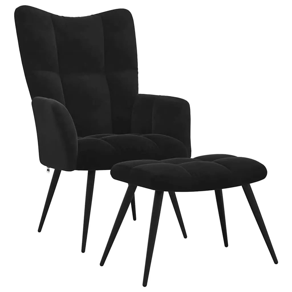 Relaxing Chair with a Stool Black Velvet 328090 - Furniture