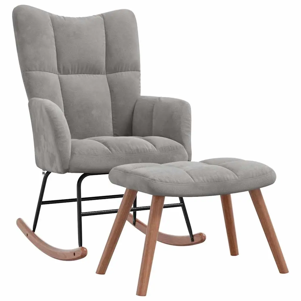 Rocking Chair with a Stool Light Grey Velvet 328150 - Furniture