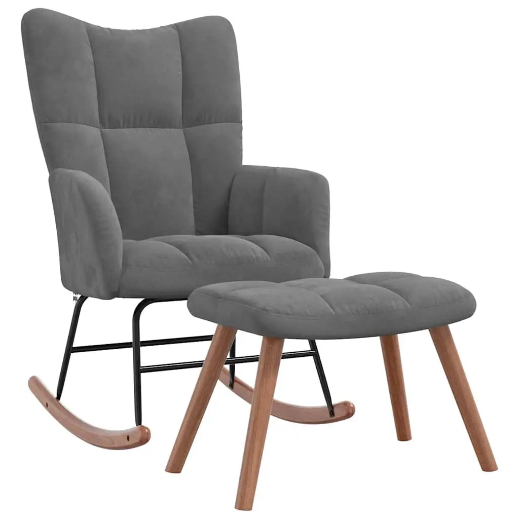 Rocking Chair with a Stool Dark Grey Velvet 328151 - Furniture