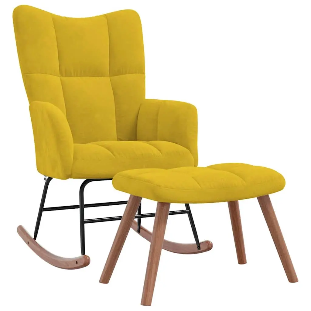 Rocking Chair with a Stool Mustard Yellow Velvet 328157 - Furniture