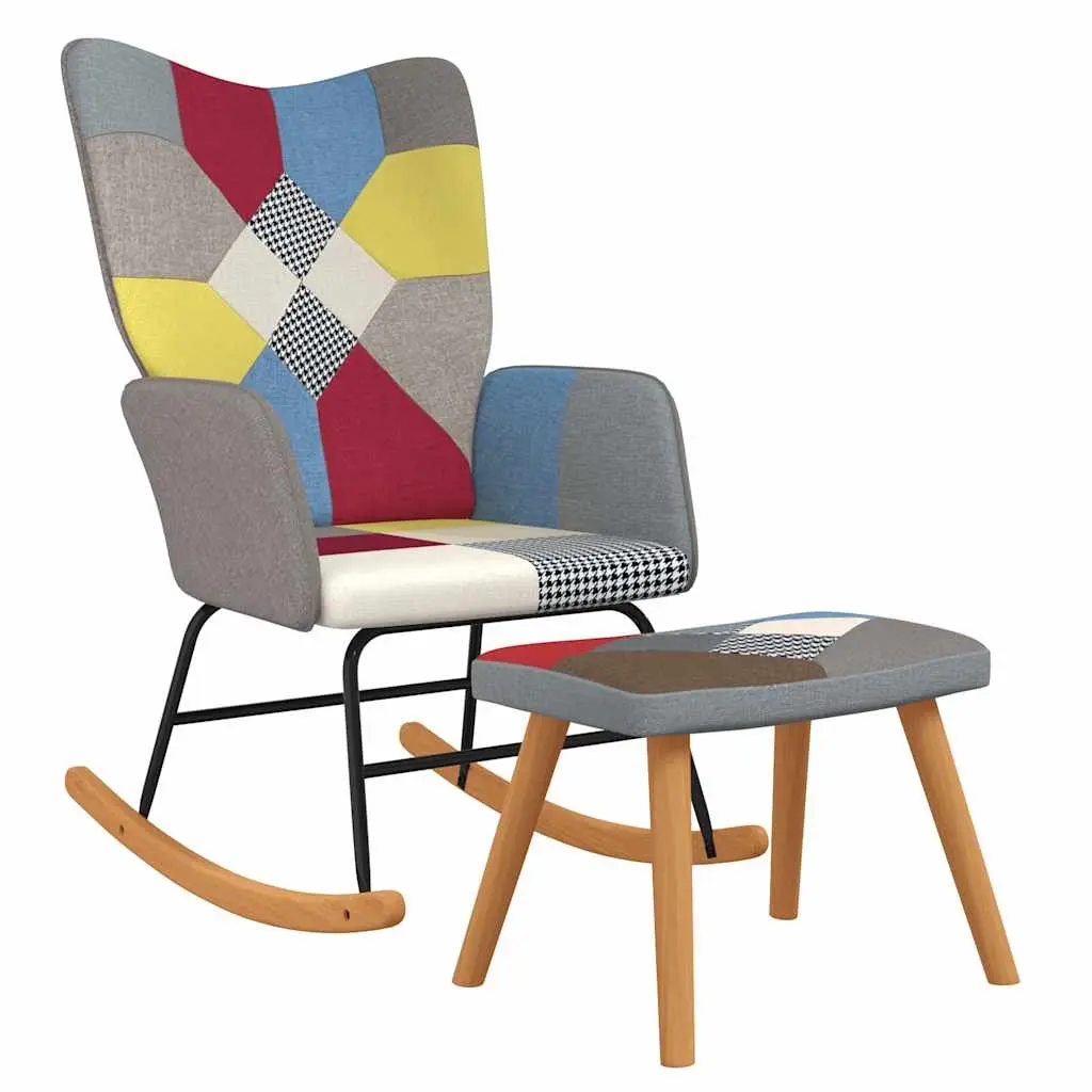 Rocking Chair with a Stool Patchwork Fabric 328192 - Furniture