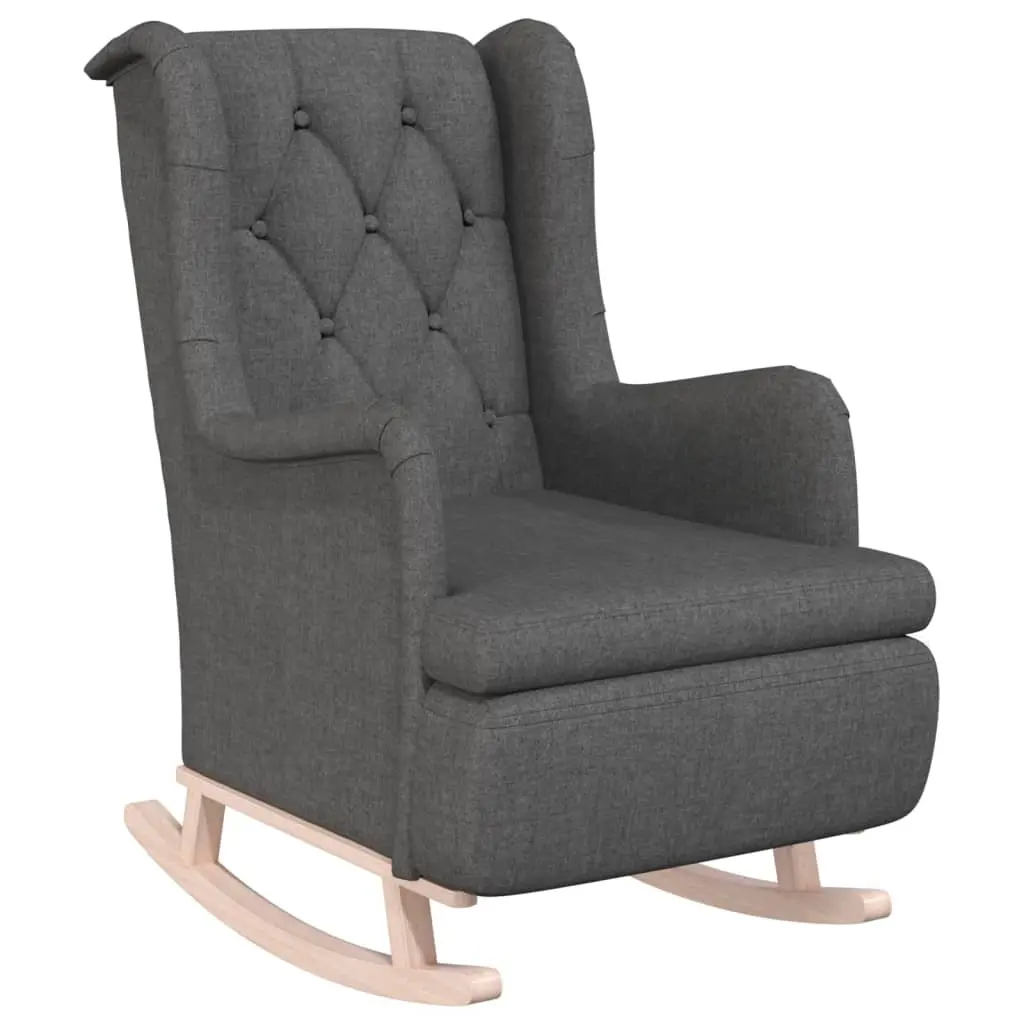Armchair with Solid Rubber Wood Rocking Legs Dark Grey Fabric 329406 - Furniture