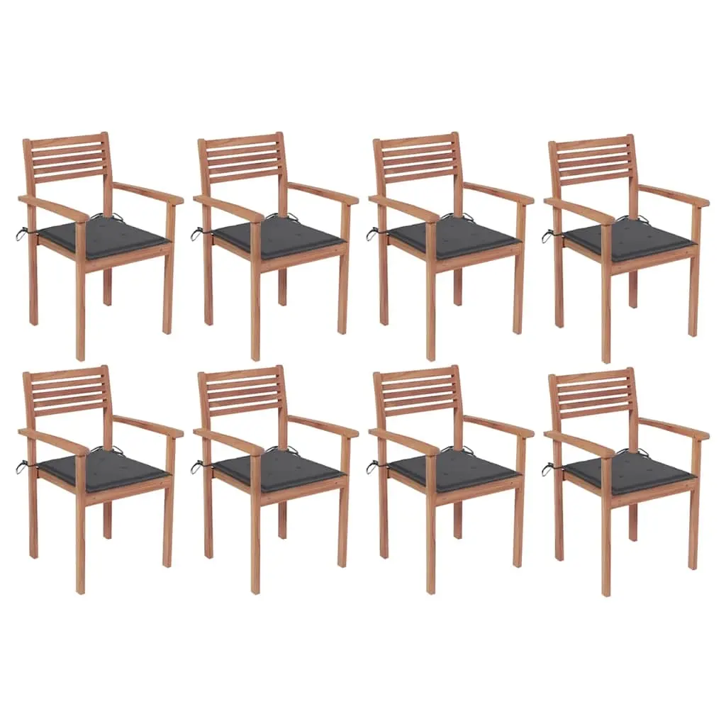 Stackable Garden Chairs with Cushions 8 pcs Solid Teak Wood 3072600 - Furniture