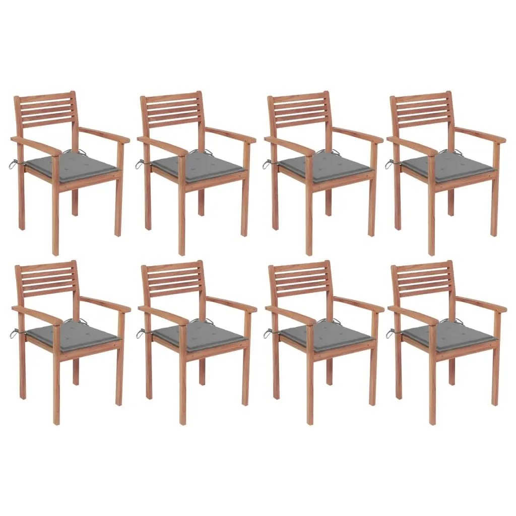 Stackable Garden Chairs with Cushions 8 pcs Solid Teak Wood 3072601 - Furniture