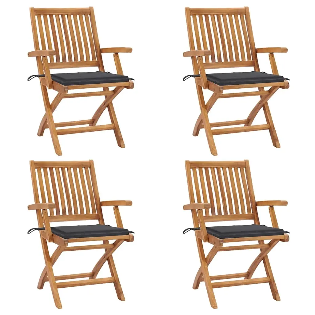 Folding Garden Chairs with Cushions 4 pcs Solid Teak Wood 3072723 - Furniture